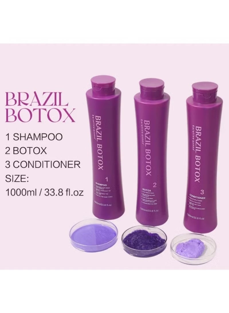 كيراتين كوين مجموعة علاج الشعر بالكيراتين من كيراتين كوين برازيل بوتوكس (شامبو، بوتوكس، وبلسم) - 3 × 1000 مل. - Image 2